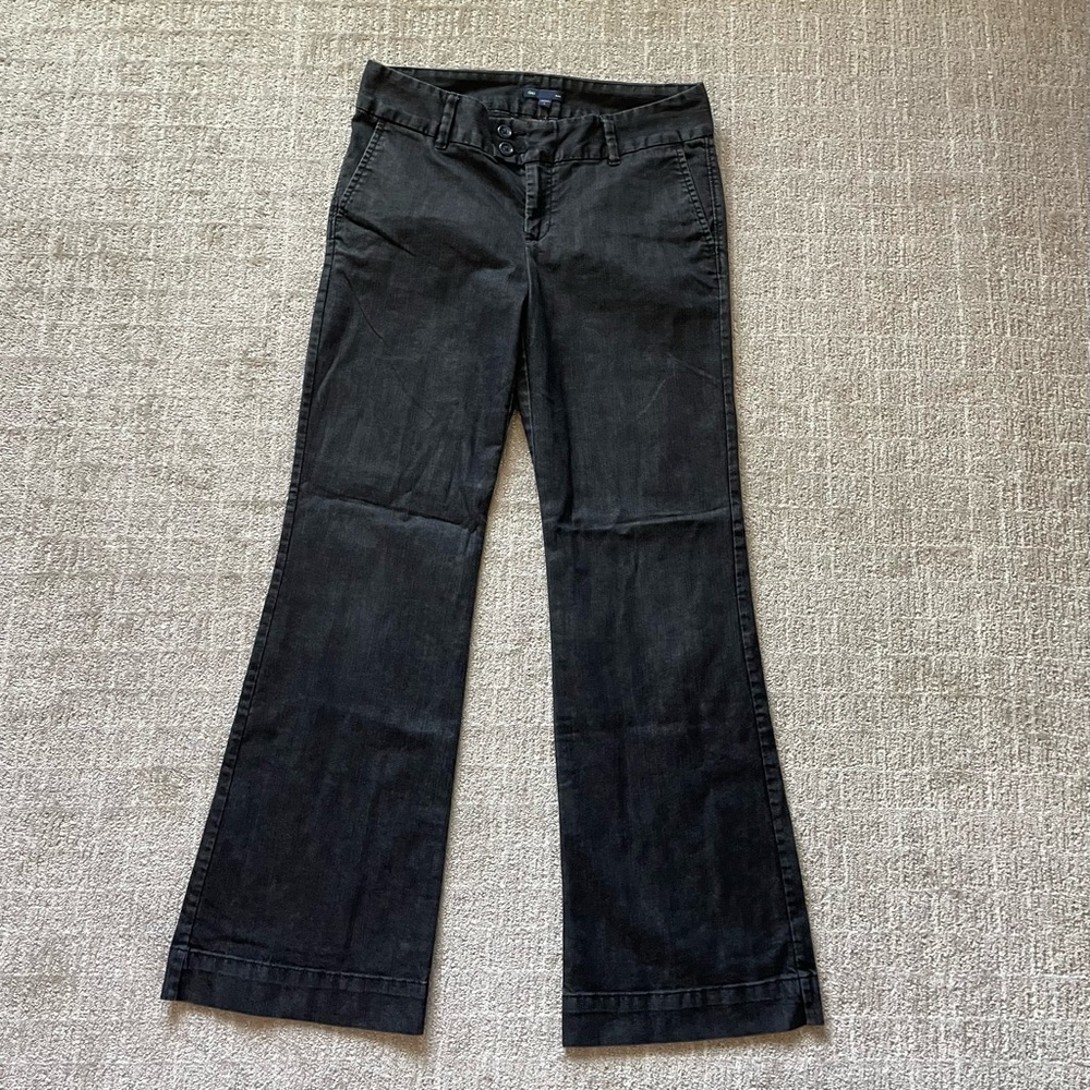 GAP Shiny Black Jeans, Tab Waist Closure, Stretch, Bootcut, Mid-rise, size 6